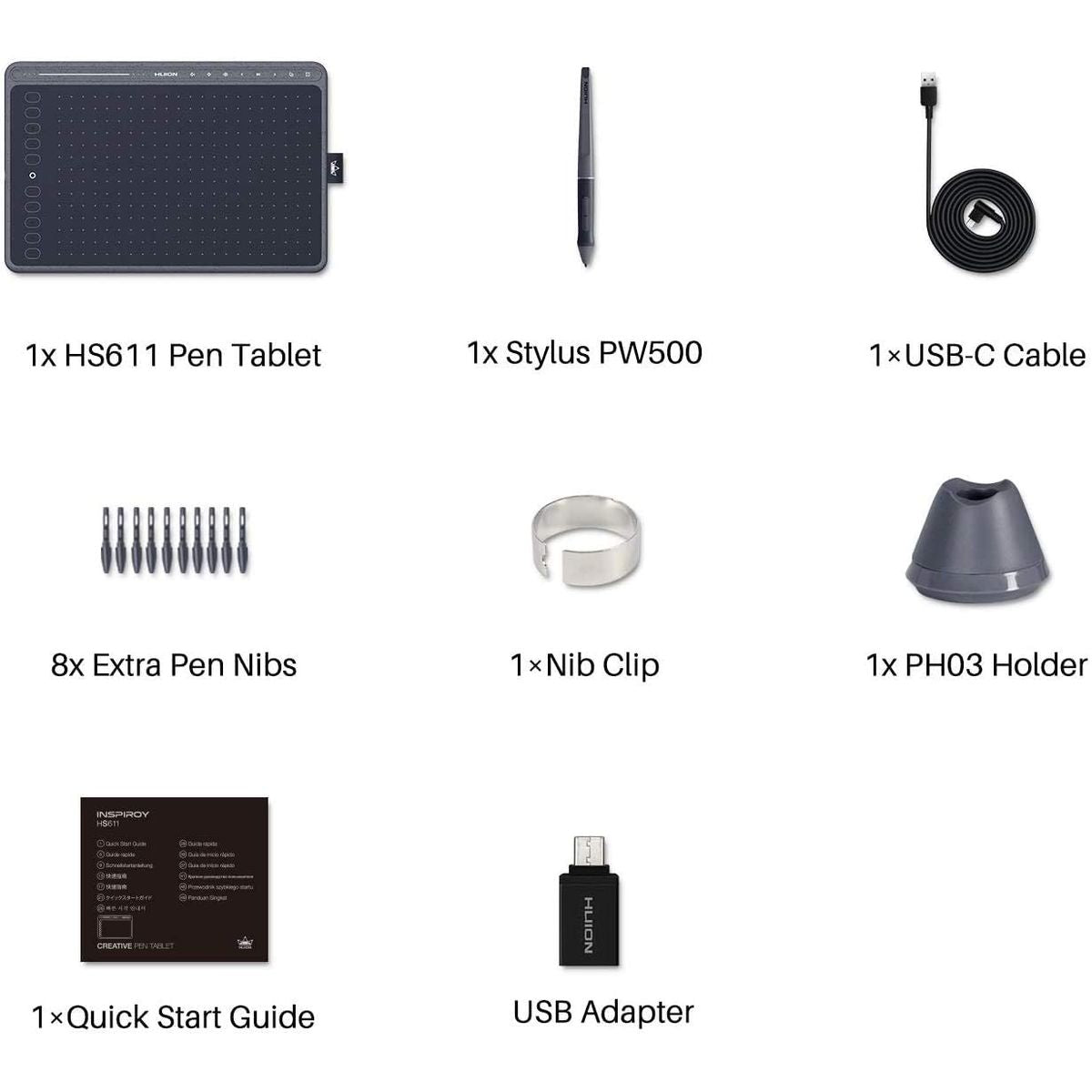 Huion HS611 Drawing Pen Tablet for PC, Mac, & Android - 11 Programmable Keys - HS611GRAY - Graphic Tablets - alnabaa.com - النبع