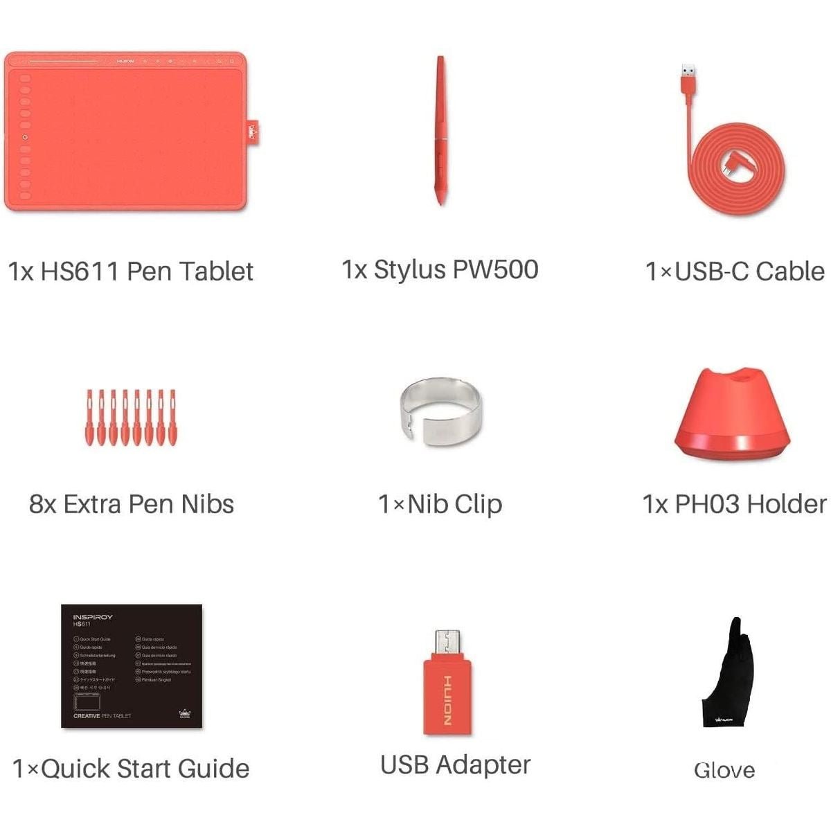 Huion HS611 Drawing Pen Tablet for PC, Mac, & Android - 11 Programmable Keys - HS611RED - Graphic Tablets - alnabaa.com - النبع