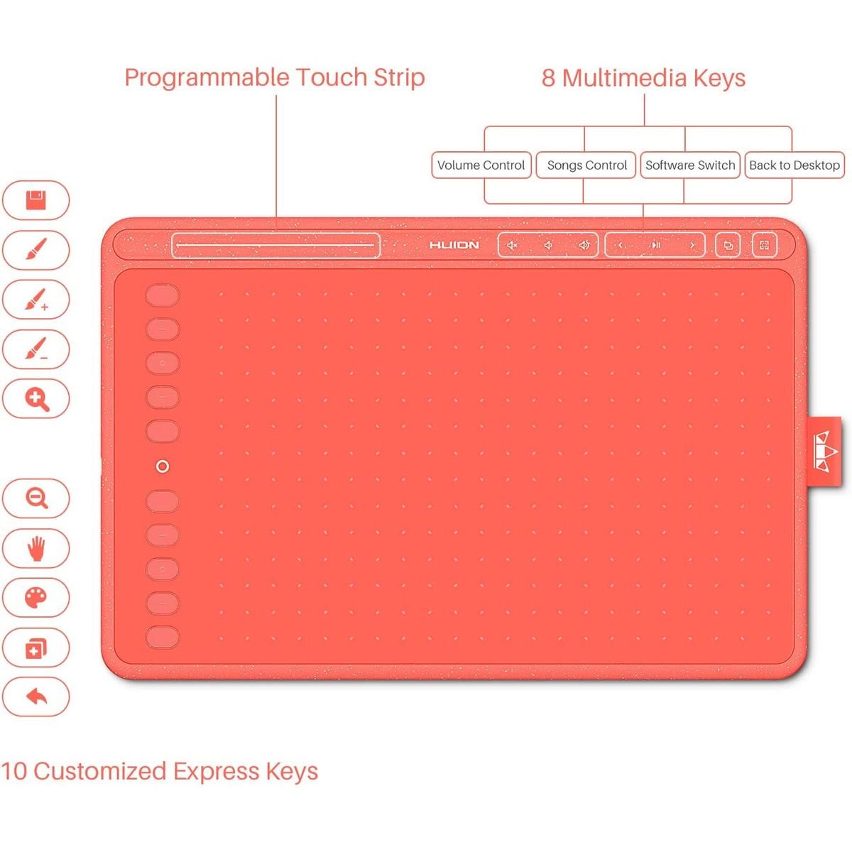 Huion HS611 Drawing Pen Tablet for PC, Mac, & Android - 11 Programmable Keys - HS611RED - Graphic Tablets - alnabaa.com - النبع