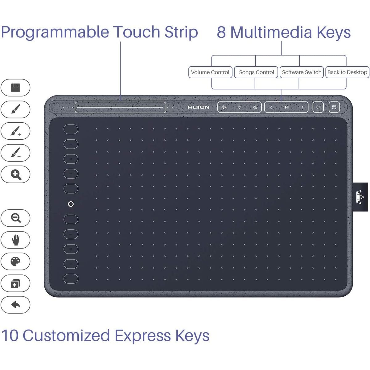 Huion HS611 Drawing Pen Tablet for PC, Mac, & Android - 11 Programmable Keys - HS611GRAY - Graphic Tablets - alnabaa.com - النبع