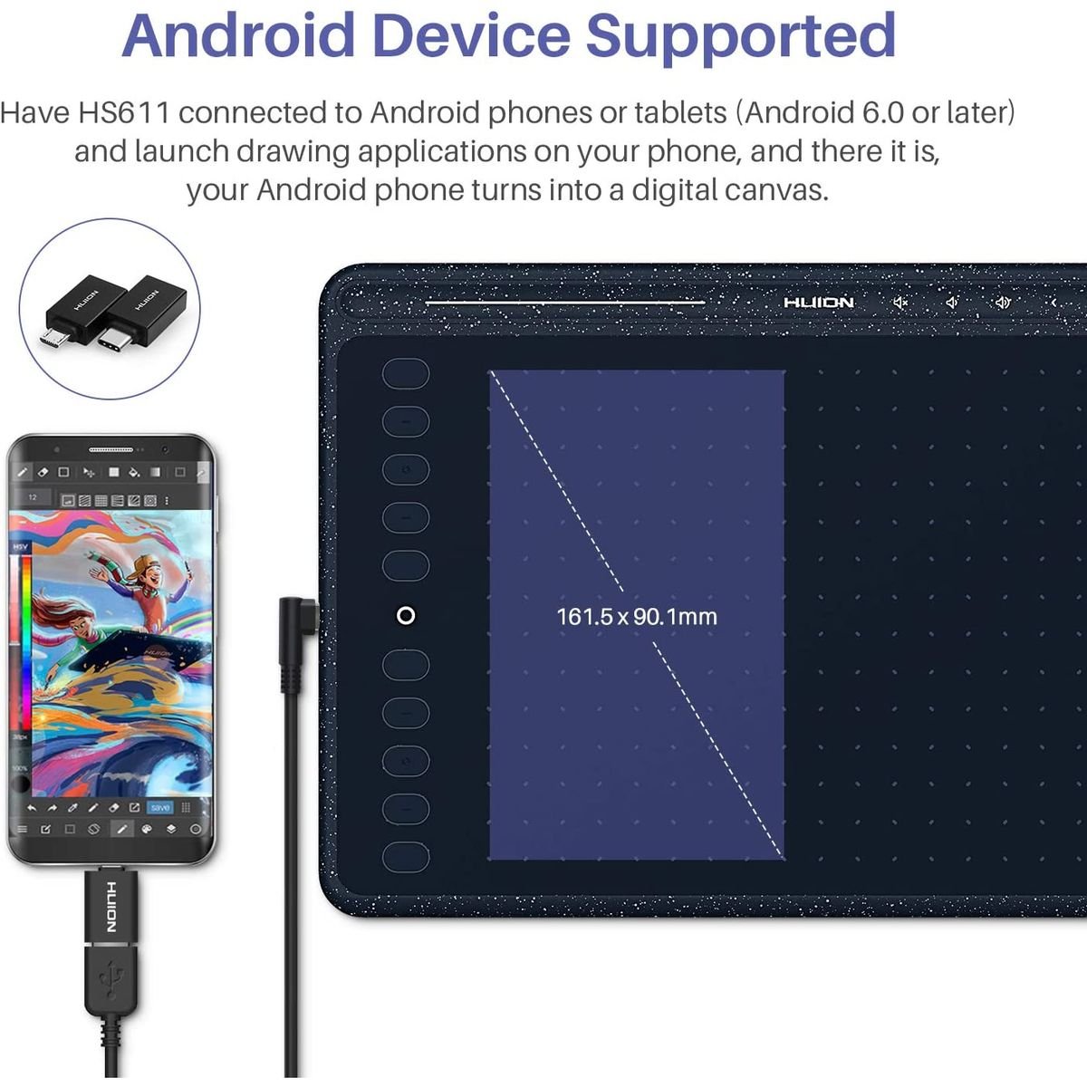 Huion HS611 Drawing Pen Tablet for PC, Mac, & Android - 11 Programmable Keys - HS611STARRYBLUE - Graphic Tablets - alnabaa.com - النبع