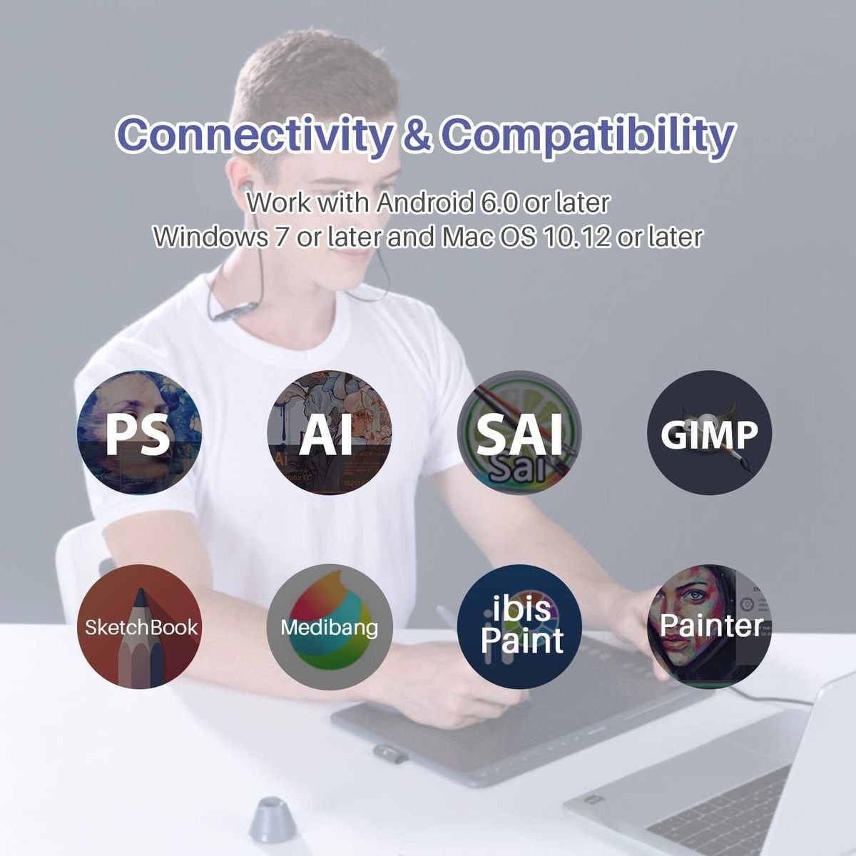 Huion HS611 Drawing Pen Tablet for PC, Mac, & Android - 11 Programmable Keys - HS611GRAY - Graphic Tablets - alnabaa.com - النبع