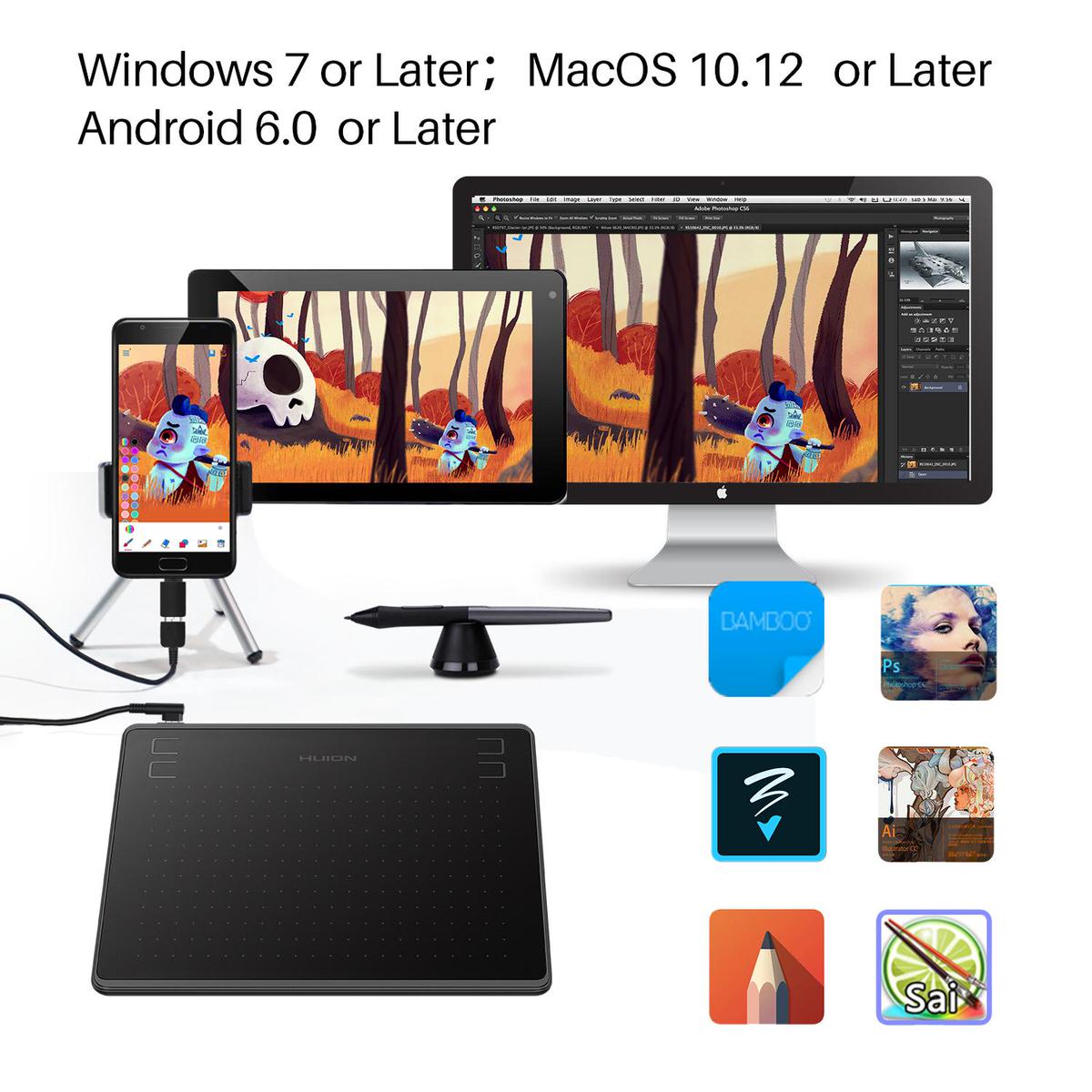 Huion HS64 Graphic Pen Tablet with 4 Programmable Express Keys - HS64 - Graphic Tablets - alnabaa.com - النبع