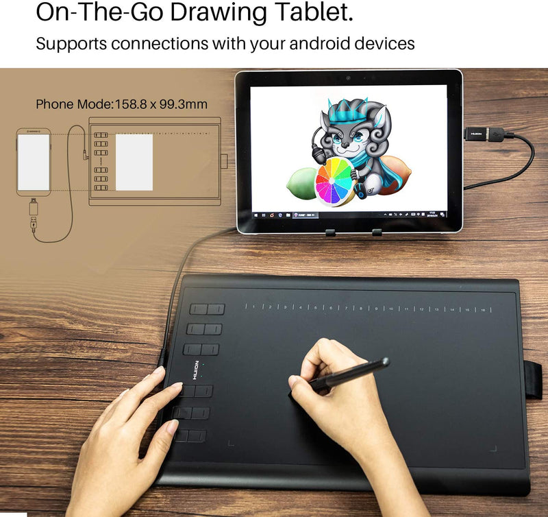Huion Inspiroy H1060P Drawing Tablet with 12 Programmable Keys - H1060P - Graphic Tablets - alnabaa.com - النبع