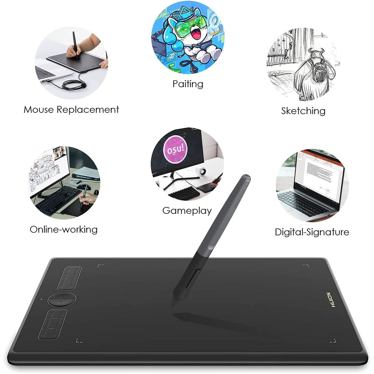 Huion Inspiroy H580X Graphic Drawing Tablet - 8 Programable Keys (203.2 x 127mm) - H580X - Graphic Tablets - alnabaa.com - النبع