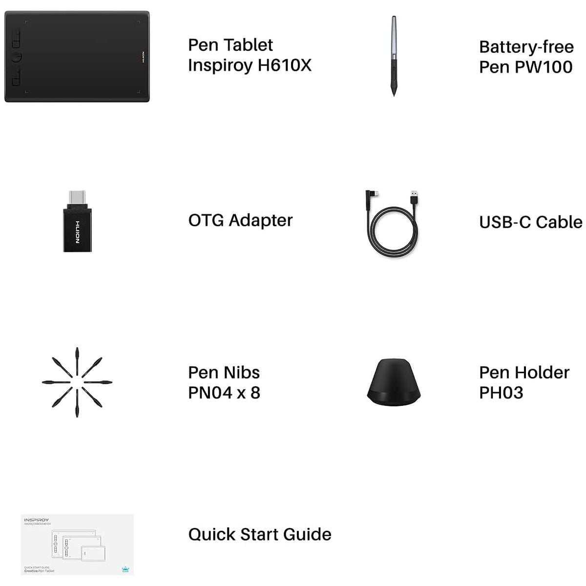 Huion Inspiroy H610X Graphic Drawing Tablet - 8 Programable Keys (254 x 158.8mm) - H610X - Graphic Tablets - alnabaa.com - النبع