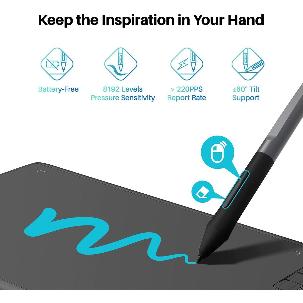 Huion Inspiroy H610X Graphic Drawing Tablet - 8 Programable Keys (254 x 158.8mm) - H610X - Graphic Tablets - alnabaa.com - النبع