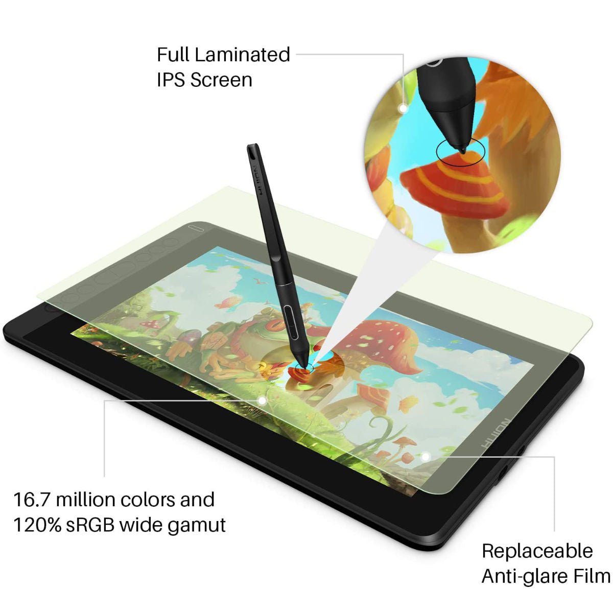 Huion Kamvas 12 Graphic Display Tablet with 8 Express Keys - GS1161-Black - Graphic Tablets - alnabaa.com - النبع