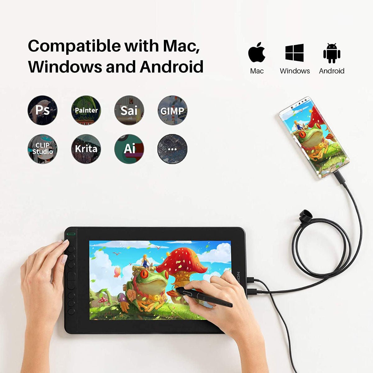 Huion Kamvas 12 Graphic Display Tablet with 8 Express Keys - GS1161-Black - Graphic Tablets - alnabaa.com - النبع