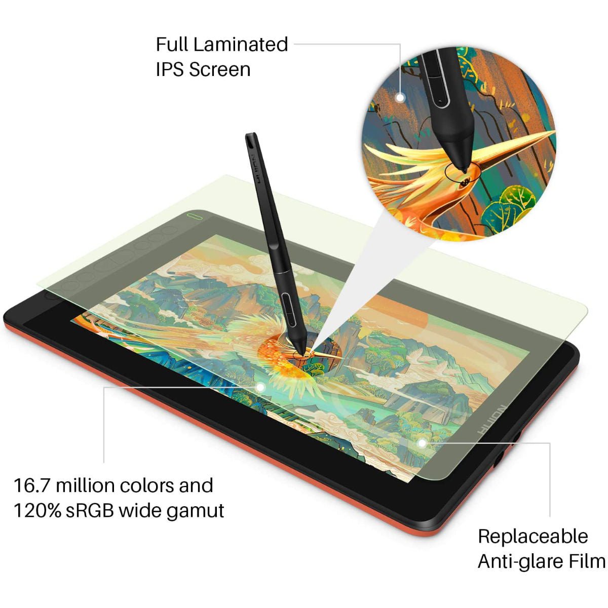 Huion Kamvas 12 Graphic Display Tablet with 8 Express Keys - GS1161-Black - Graphic Tablets - alnabaa.com - النبع