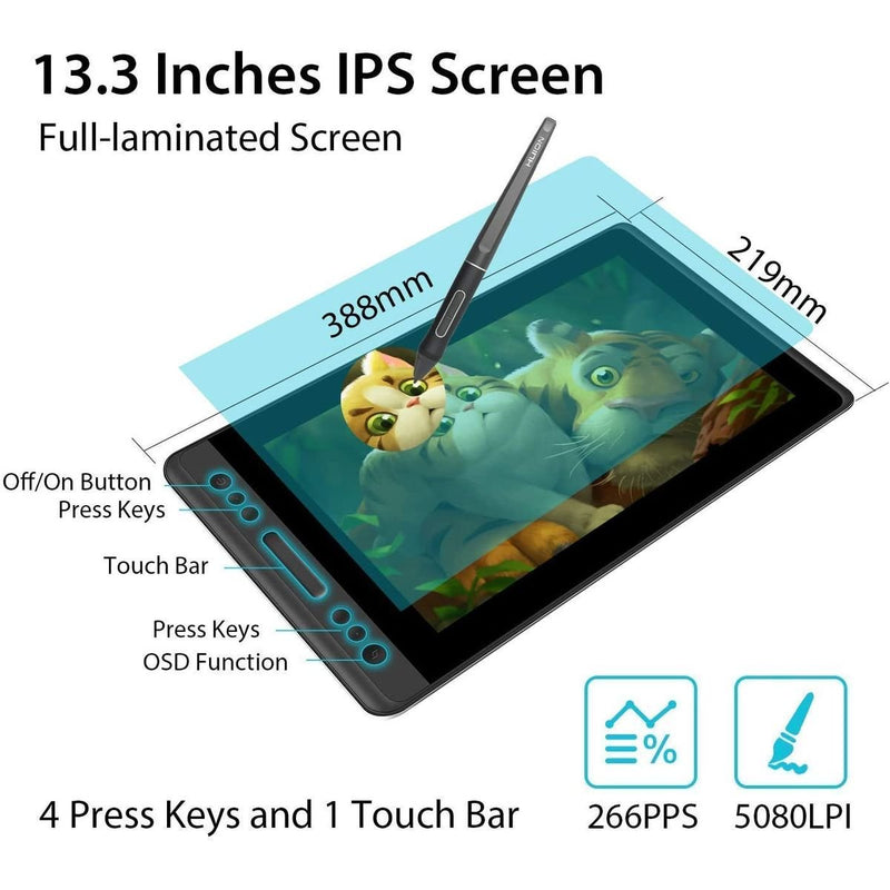 Huion Kamvas Pro 13 Graphic Display Tablet with Stand - 13.3" - GT-133 - Graphic Tablets - alnabaa.com - النبع