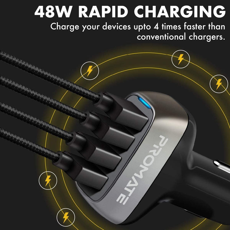 Promate 48W USB Car Charger with 4 USB Ports