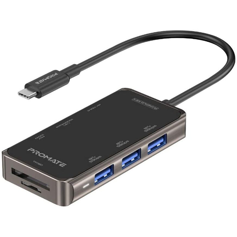 Promate 8-in-1 USB-C Hub with 100W Power Delivery Port, 4K HDMI - PrimeHub-Mini