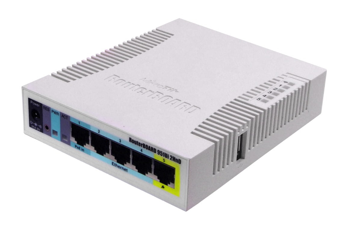 MikroTik RB951Ui-2HnD hAP Router 2.4GHz WiFi, 5x Fast Ethernet, PoE Out, USB, RouterOS Home Router